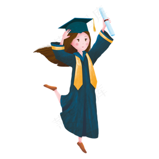 毕业季博士帽女孩元素