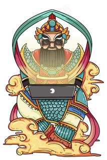 玩电脑的国风门神,免抠元素