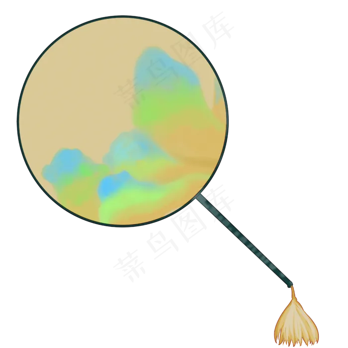 夏日古典圆扇点翠山水,免抠元素(2500*2500px 300 dpi )psd模版下载