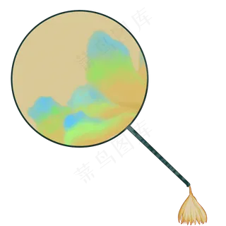 夏日古典圆扇点翠山水,免抠元素