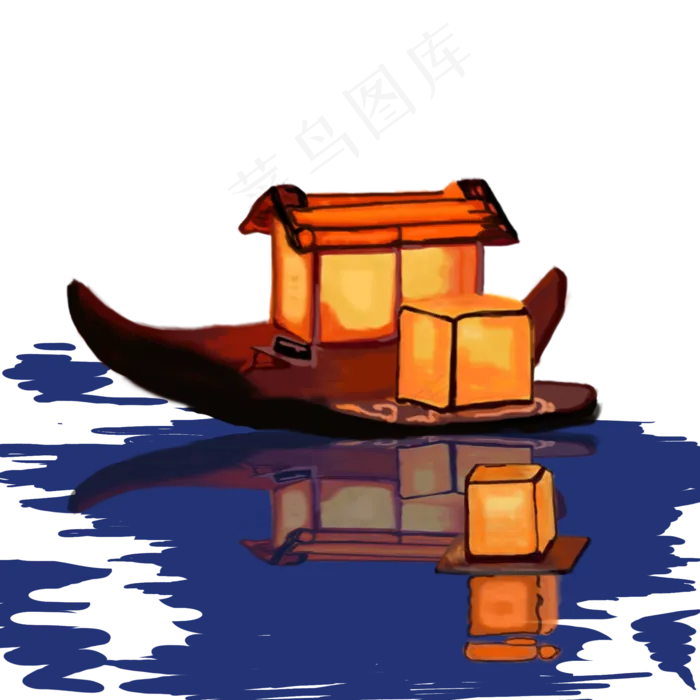 中元节放河灯祭祀河神祈福手绘插,免抠元素