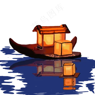 中元节放河灯祭祀河神祈福手绘插,免抠元素