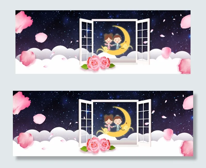 浪漫玫瑰星空情侣赏月七夕促销banner