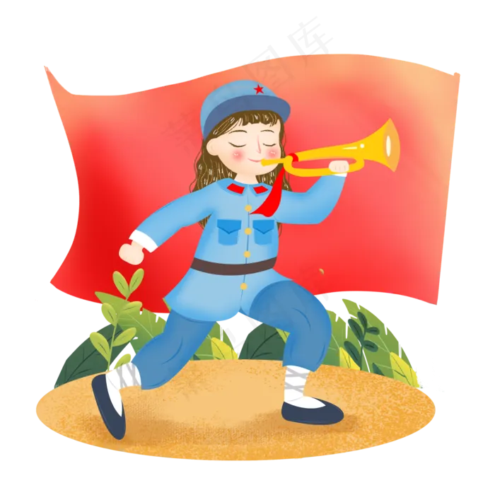 建党节吹号女孩png素材(2000X2000(DPI:300))psd模版下载
