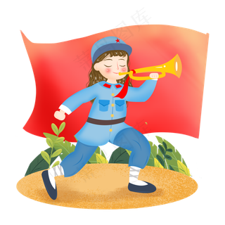 建党节吹号女孩png素材