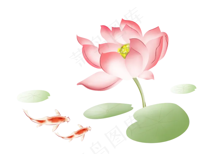 粉色卡通荷花和锦鲤,免抠元素