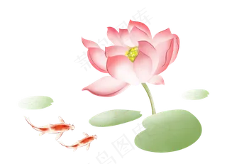 粉色卡通荷花和锦鲤,免抠元素