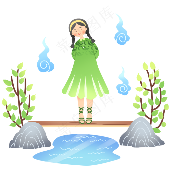 中元节女孩小溪,免抠元素
