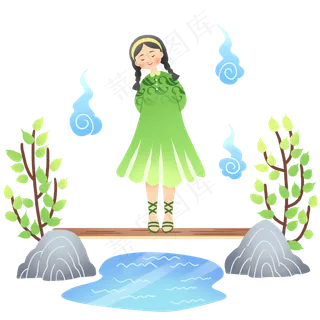 中元节女孩小溪,免抠元素