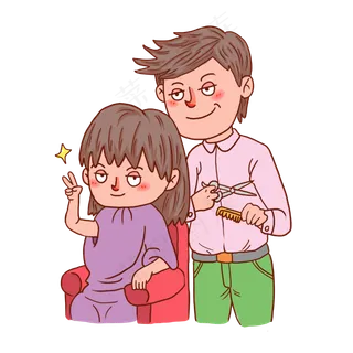 龙抬头理发卡通女孩和理发师人物,免抠元素