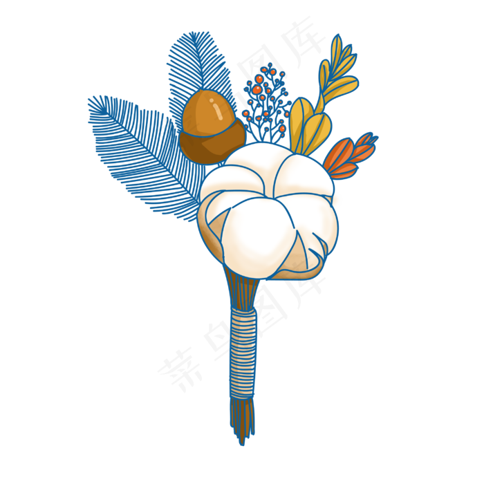 蓝色的鲜花手绘插画