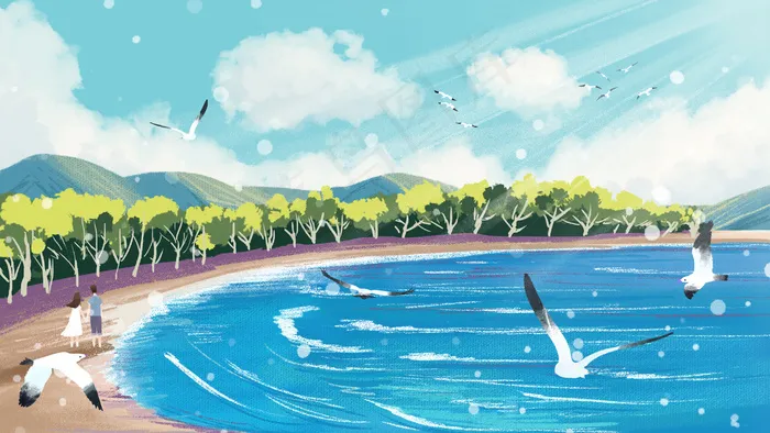 海边大海边散步小清新(2880*1620px 300 dpi )