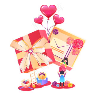 卡通情侣玫瑰惊喜礼物盒可商用元