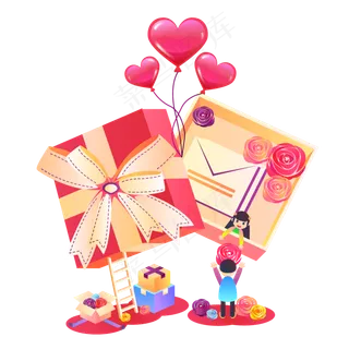 卡通情侣玫瑰惊喜礼物盒可商用元