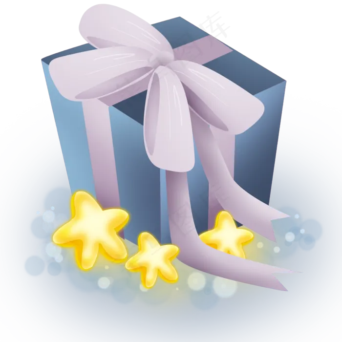 蓝色礼物盒和星星,免抠元素(2000X2000(DPI:299))psd模版下载