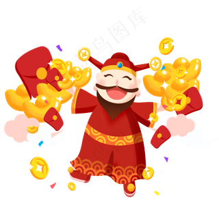 手绘卡通财神爷元素,免抠元素