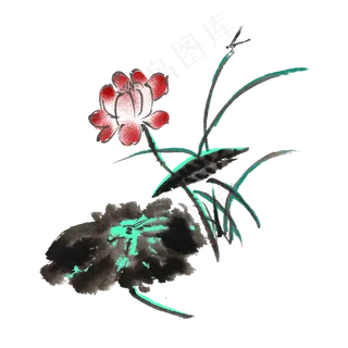 手绘荷花荷叶中国风