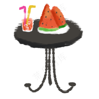 卡通一桌子水果饮料免抠图