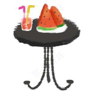 卡通一桌子水果饮料免抠图