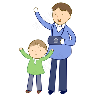 父亲节爸爸为儿子拍照卡通PNG