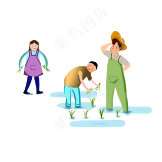 劳动节五一农民插秧可爱卡通免抠