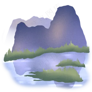 紫色山峦与倒影的河流