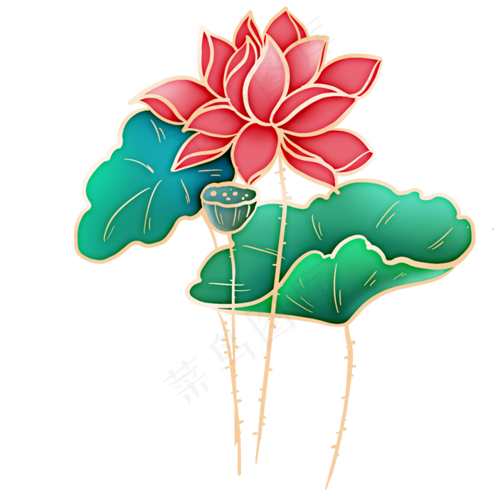 立体金线彩色荷花