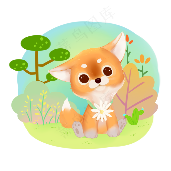 可爱柴犬植物小花(2000X2000(DPI:300))psd模版下载