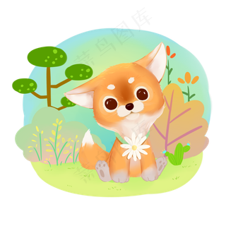 可爱柴犬植物小花