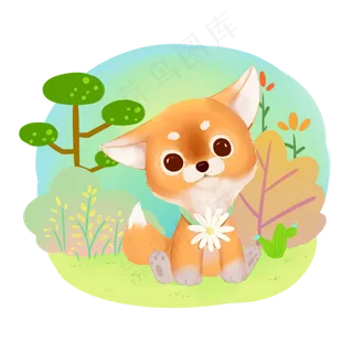 可爱柴犬植物小花