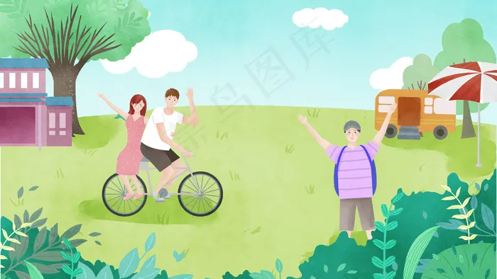 夏天户外出游的少男少女(2880*1620px 300 dpi )psd模版下载