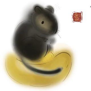 2020年鼠年水墨元宝和小老鼠,免抠元素