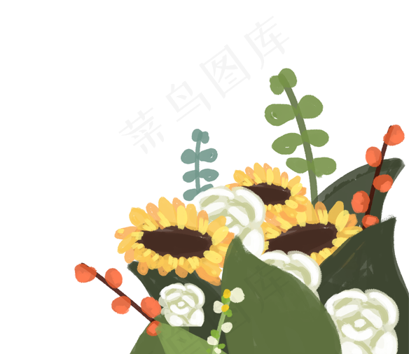 手绘卡通花束边框免扣元素