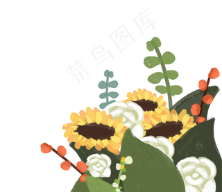 手绘卡通花束边框免扣元素