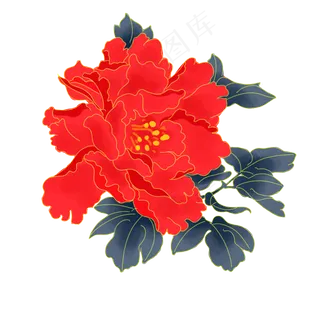 中秋节亮红色金边牡丹花,免抠元素