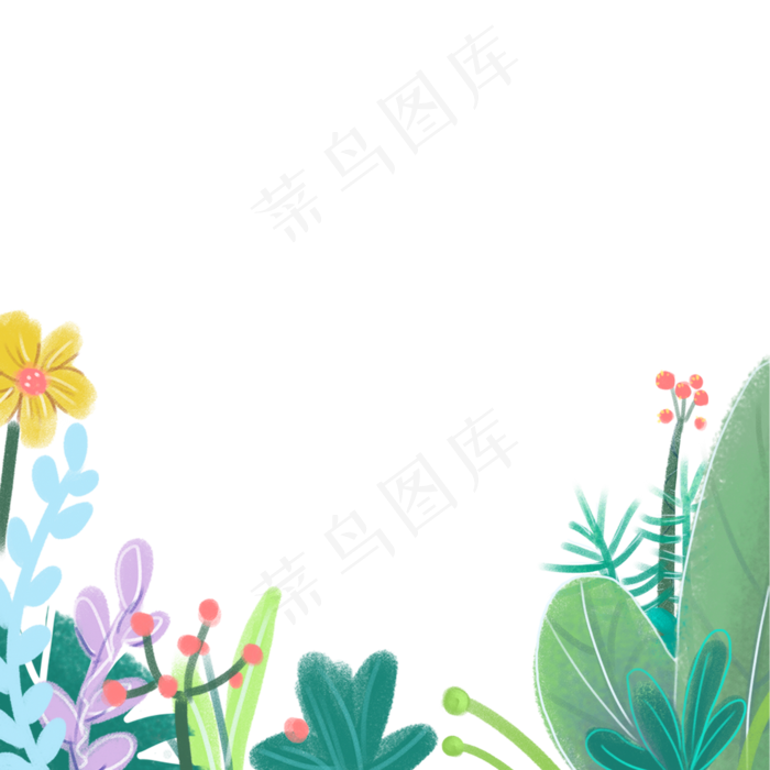清新植物花草卡通png素材,免抠元素