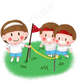 运动会的学生卡通手绘素材免费下,免抠元素