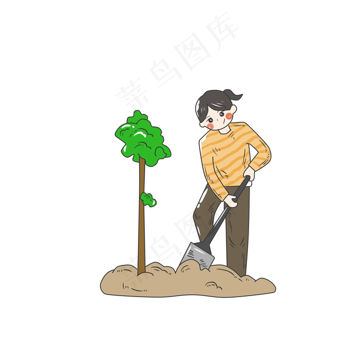 植树节小清新女孩种树(3000X3000(DPI:300))psd模版下载