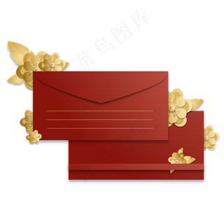 红金花朵信封信笺