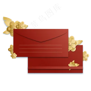 红金花朵信封信笺