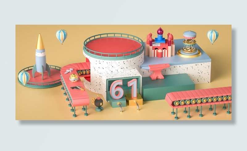 C4D立体儿童节玩具61工厂电商背景