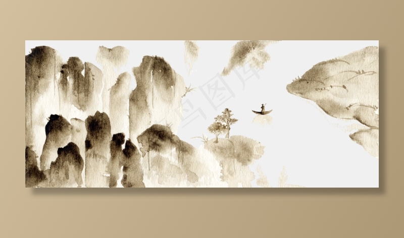 中国古风手绘天鹅山水(1920X800(DPI:300))psd模版下载