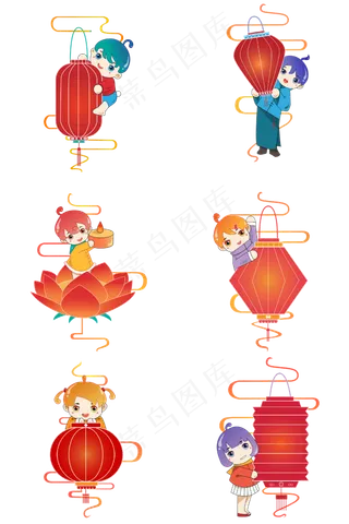 元宵节娃娃男孩女孩,免抠元素