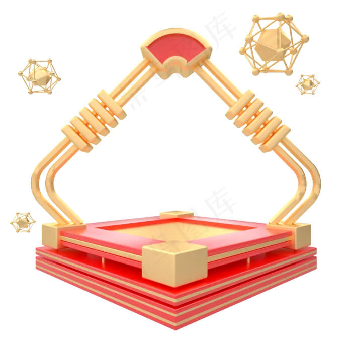 C4D红色喜庆多边形电商促销舞台(2000*2000px 300 dpi )