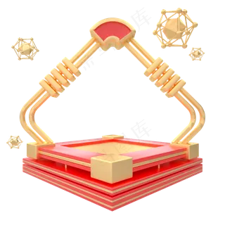 C4D红色喜庆多边形电商促销舞台