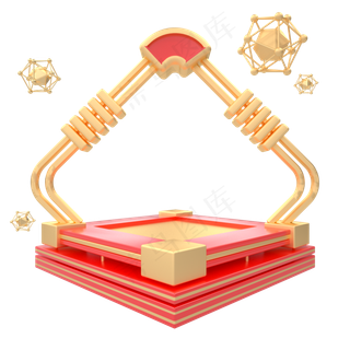 C4D红色喜庆多边形电商促销舞台