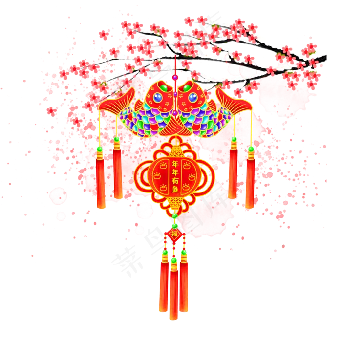 春节挂饰年年有余,免抠元素(2000X2000(DPI:300))psd模版下载