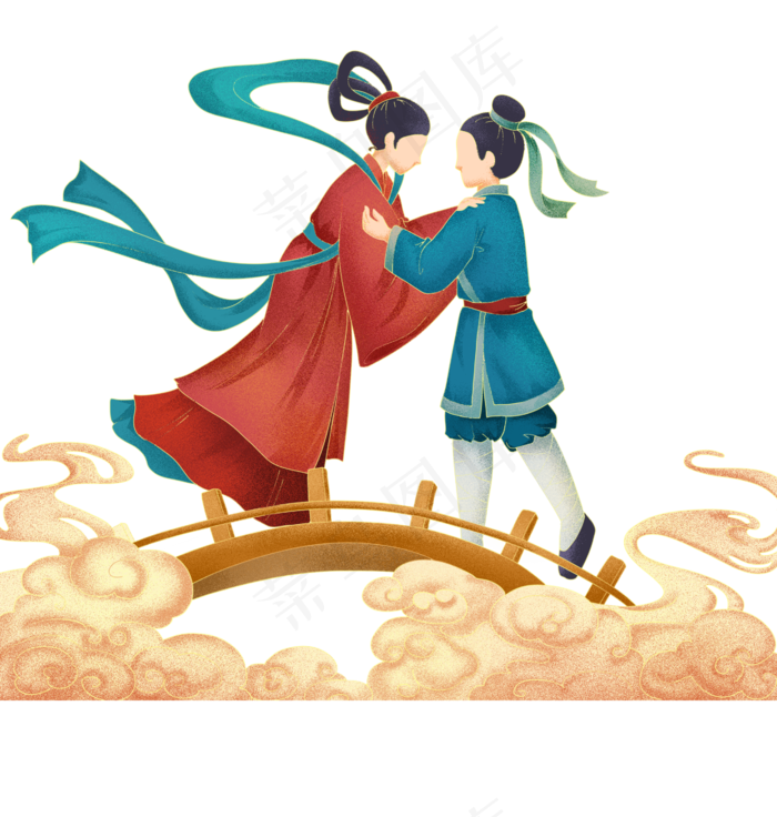 国潮七夕牛郎织女(2640X2776(DPI:300))psd模版下载