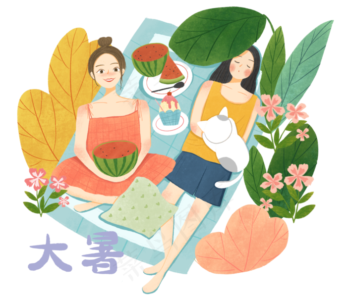 大暑农历节气少女野餐(3543X4724(DPI:150))psd模版下载