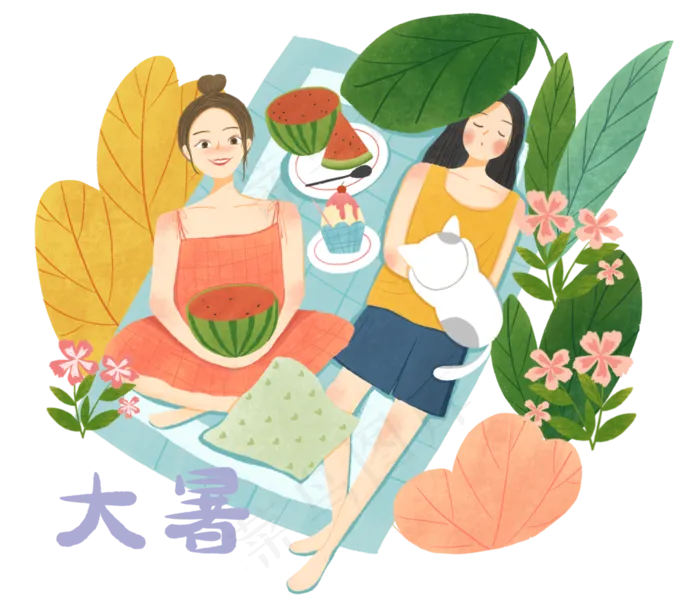 大暑农历节气少女野餐(3543X4724(DPI:150))psd模版下载